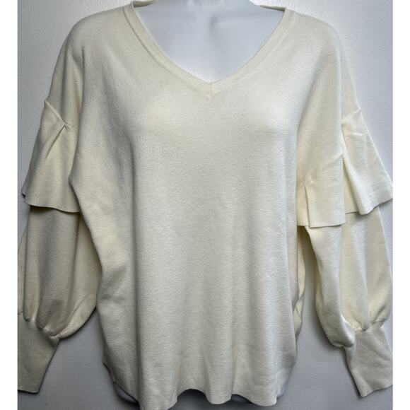 LAGUNAMOON Japan Sweater Pullover V-neck Ivory Layered Sleeve Women Large Knit - Picture 1 of 7